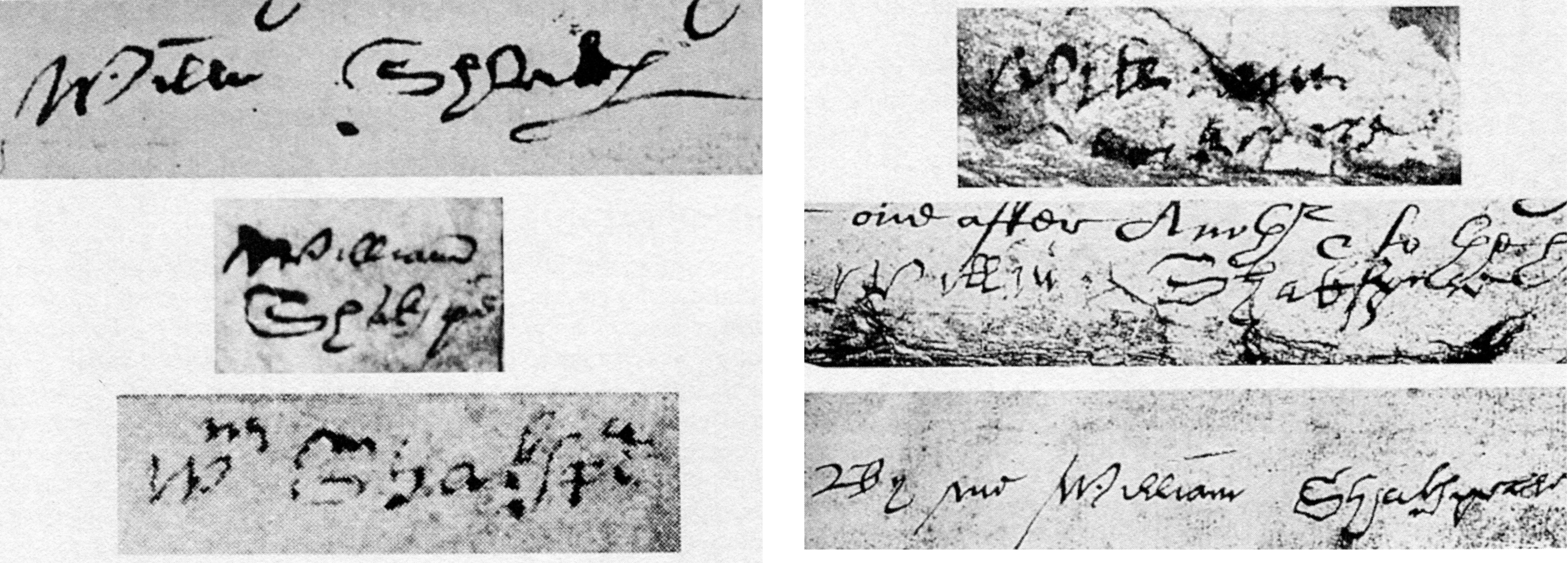 The six Shakespeare signatures
