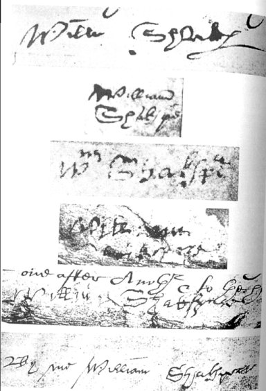 The six Shakespeare signatures